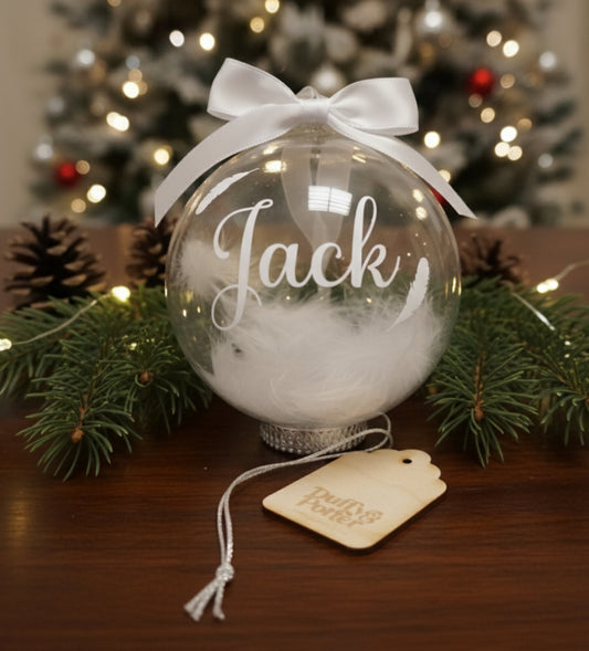 Christmas Memory bauble with feathers