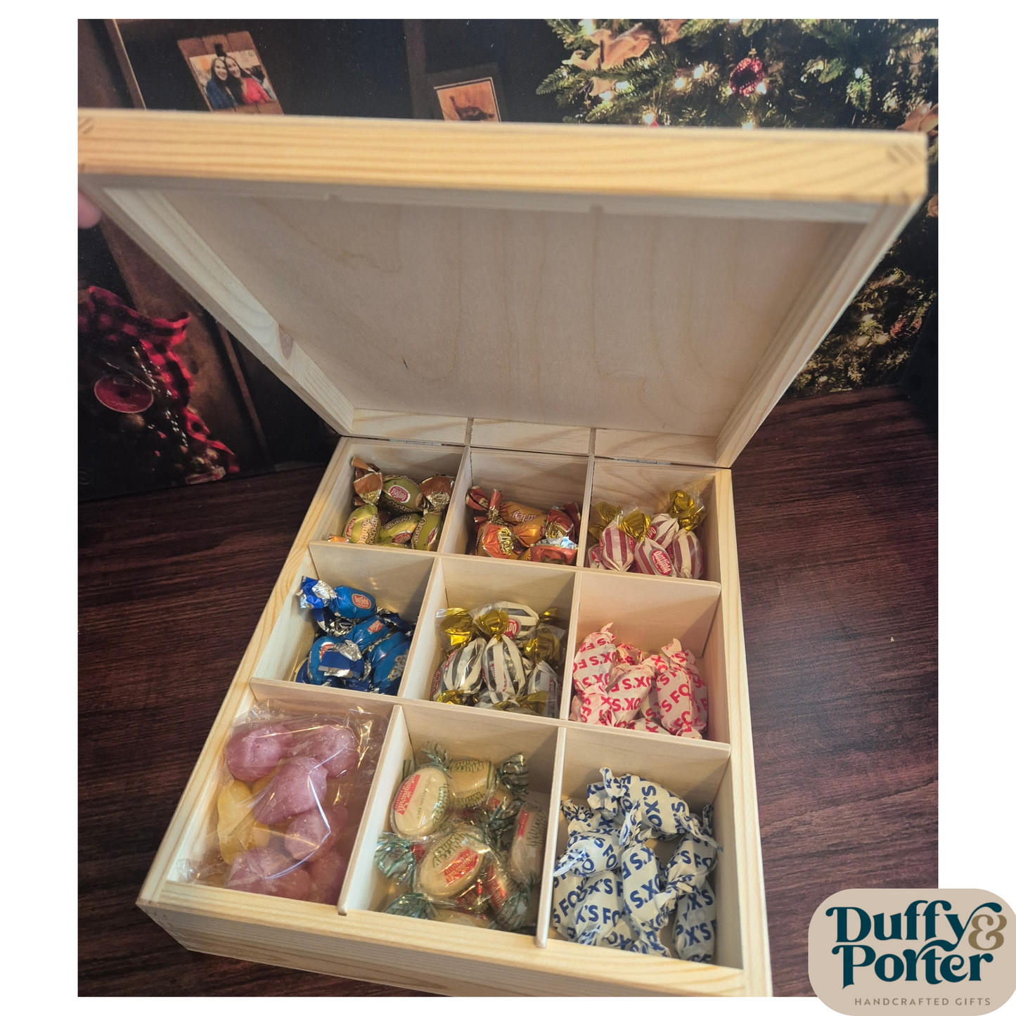Personalised Wooden Sweet Box (Filled or Empty) – Custom Christmas Treat Box Gift for Grandad, Nanna & Family