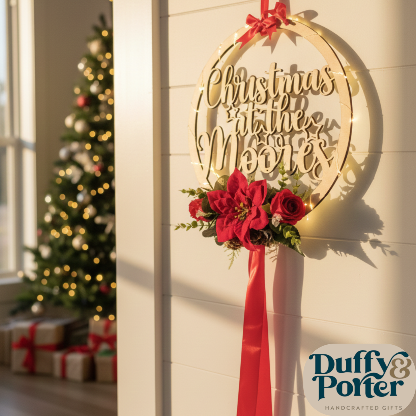 Christmas hoop with lights personalised