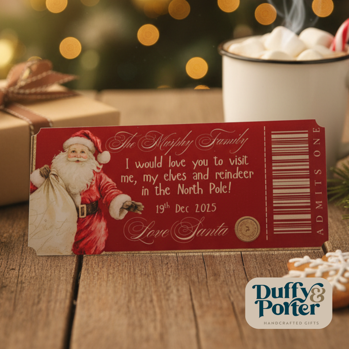 Personalised Clear Acrylic Ticket – Printed Keepsake Reveal Santa