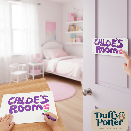 "Designed by them" bedroom door sign