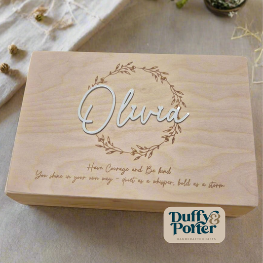 Personalised Wooden Wreath Box - Acrylic name