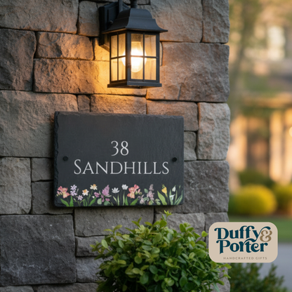 Slate House Sign - Spring Flowers