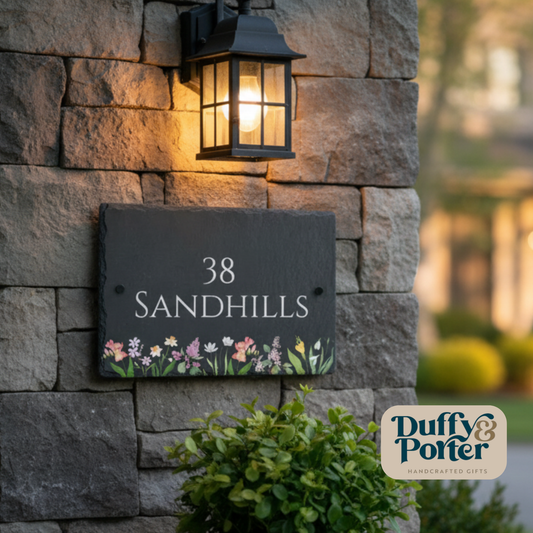 Slate House Sign - Spring Flowers