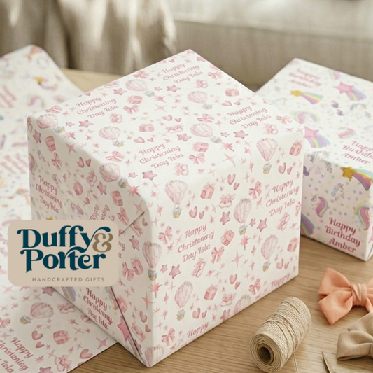Personalised Eco-Friendly Wrapping Paper - Pink bows and Balloons