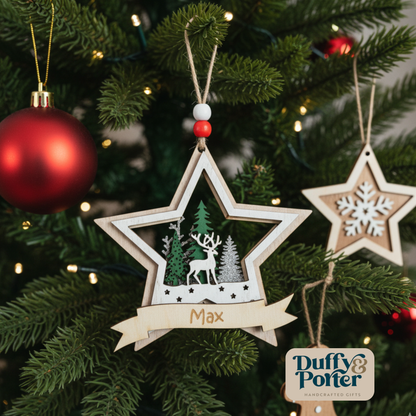 12cm hanging white star with reindeer
