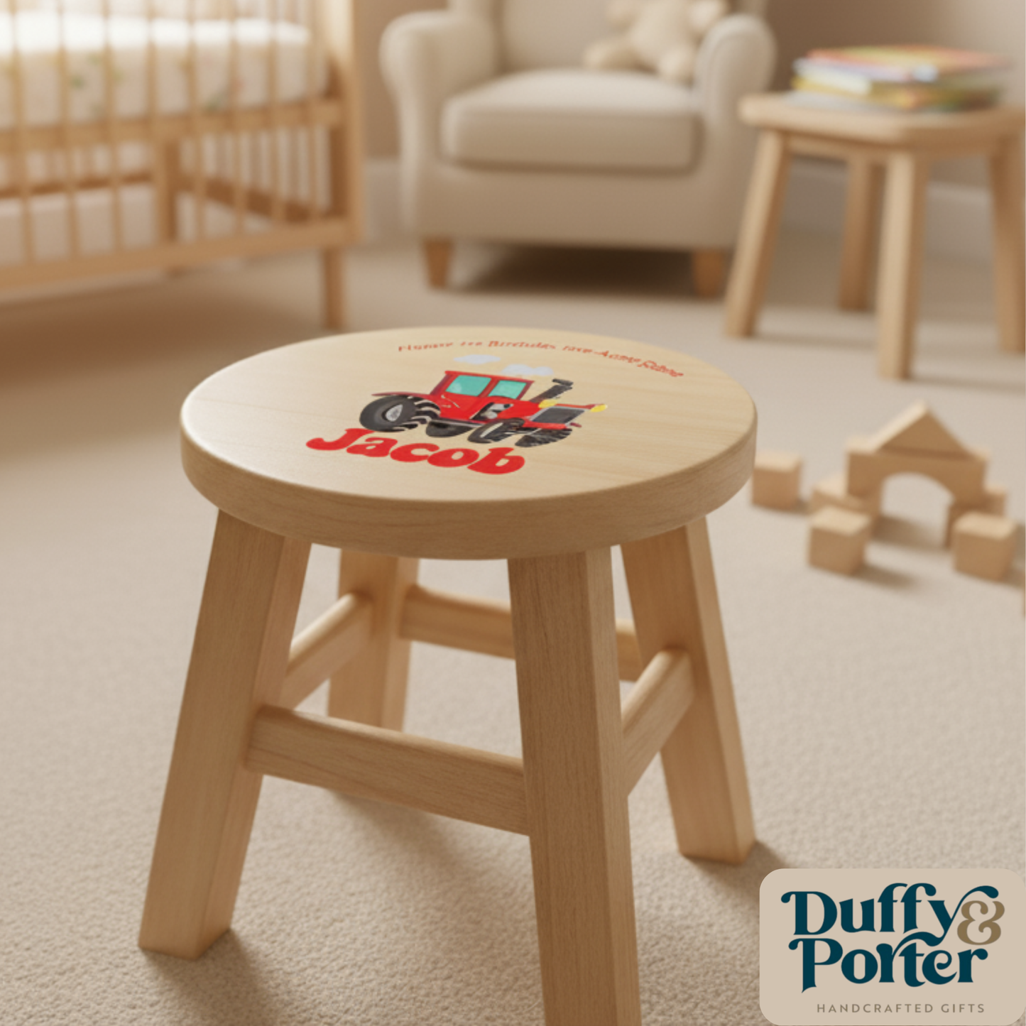 Children's Wooden Stool Red Tractor