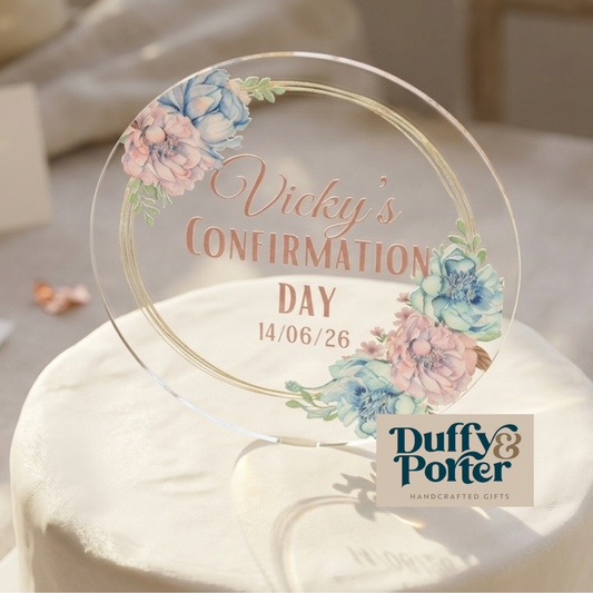 Pink and Blue clear Personalised Cake Topper