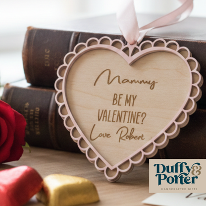 "Be My Valentine" Layered Birch Heart – Child to Parent Keepsake