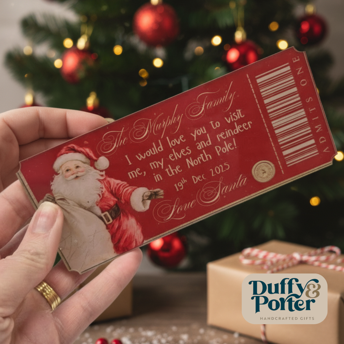 Personalised Clear Acrylic Ticket – Printed Keepsake Reveal Santa