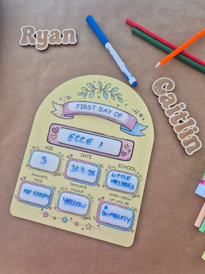 Reusable First Day & Last Day of School Milestone Sign | Back to School Gift. Pink