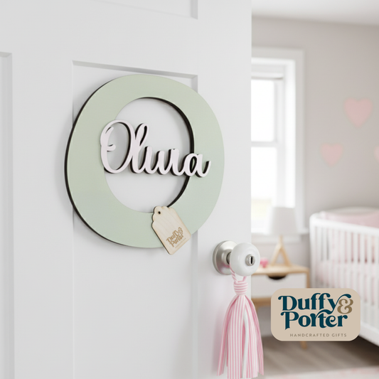 Sage green and pink Initial with Name