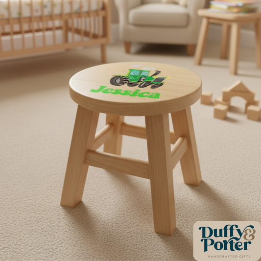 Children's Wooden Stool Green Tractor