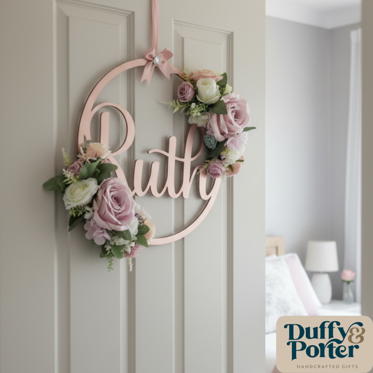 Floral Name Hoop, ideal for walls, doors and occasions
