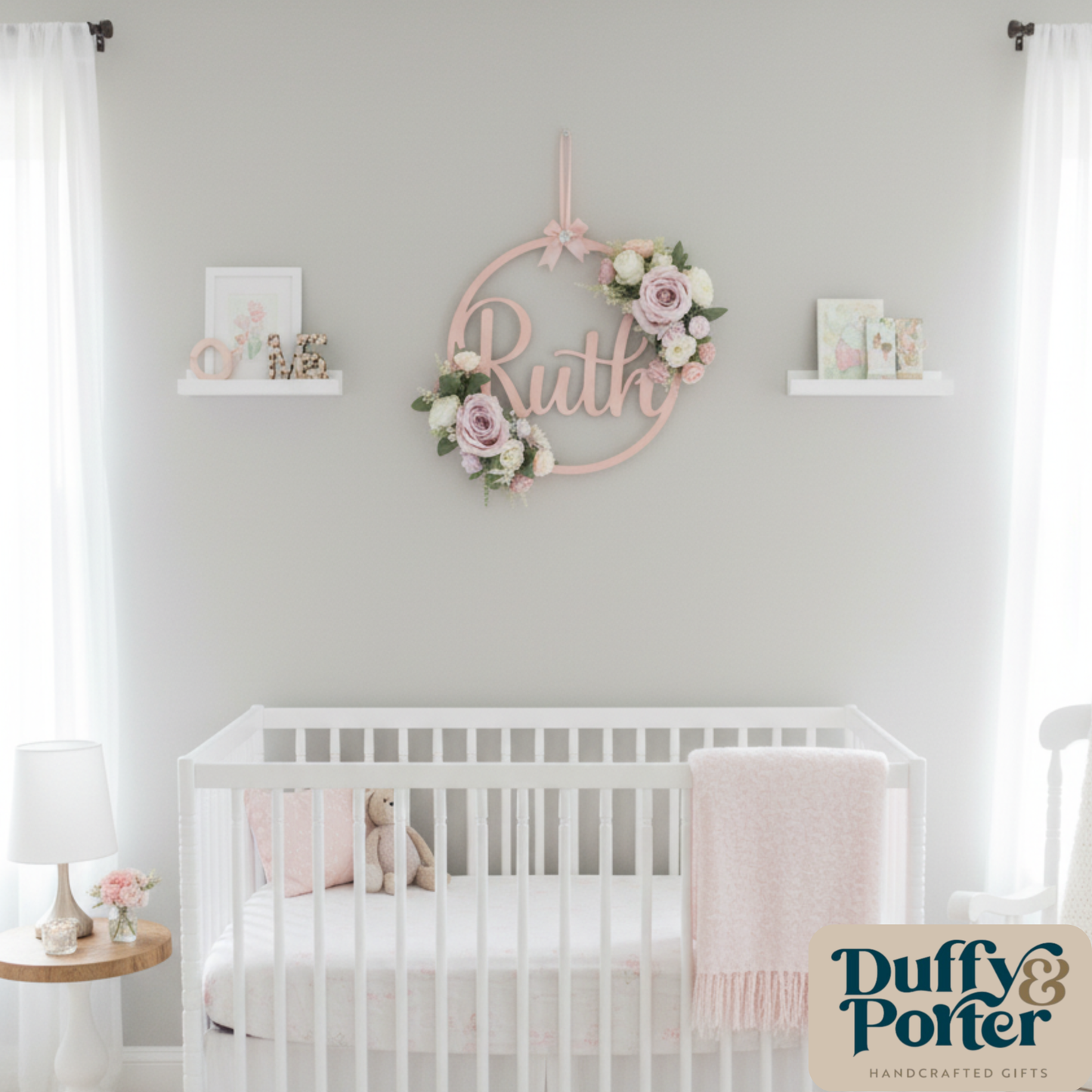 Floral Name Hoop, ideal for walls, doors and occasions