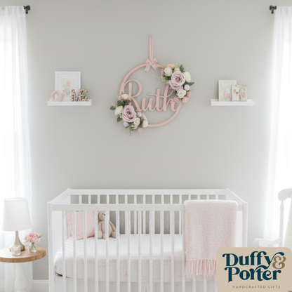 Floral Name Hoop, ideal for walls, doors and occasions